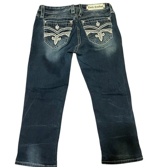 Rock Revival  Sukara Easy Crop Jeans Embellished Embroidered Women's sz 29 - Picture 7 of 9